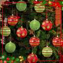 12 Pcs Christmas Tree Ball Ornament 3.15 Inch Red Green Glitter Lime Green Christmas Foam Ball Ornaments with Ropes Christmas Tree Hanging Baubles Decorations for Tree Xmas Decor Party Holiday