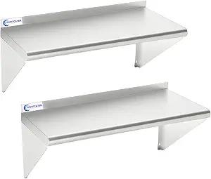SWOTCATER Stainless Steel Shelf 2 Pack 12"x24", Wall Mounted Metal Shelves