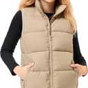 Fuinloth Women's Lightweight Puffer Vest, Water Repellent, 4 Pockets, Double Slider Zipper, Elastic Hem for Fall & Winter (Beige, M)