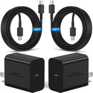 2Pack 45W Super Fast Charger Type C 10ft, USB C Wall Charging and Long Android Phone Charger Cable Cord for Samsung Galaxy S25 Ultra/S25 Plus/S25/S24+/S24 Ultra/S23 Ultra/S22 Plus/S21/Note 20/Note10+