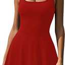 NIASHOT Women's Athletic Dress with Built-in Shorts & Pockets Workout Tennis Golf Active Wear U Neck A-line Dresses, S, Red