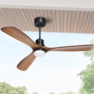 Obabala 52" Ceiling Fans with Light Remote Control Outdoor Wood Ceiling Fans with LIght for patios Noiseless Reversible DC Motor (52-inch, Walnut)