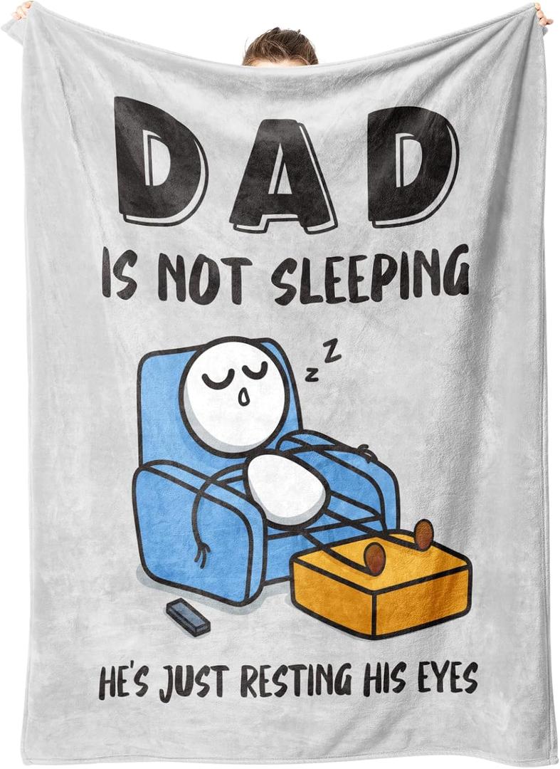 Funny Birthday Gifts for Dad Husband, Dad is Not Sleeping Blanket, Dads Gifts from Daughter Son, Super Soft Throws Blanket for Couch and Napping, 60" x 50" (Gray)