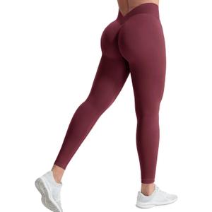 YEOREO Liz Scrunch Workout Leggings for Women High Waisted Butt Lifting V Back Waist Seamless Gym Yoga Leggings (X-Small, Burgundy)