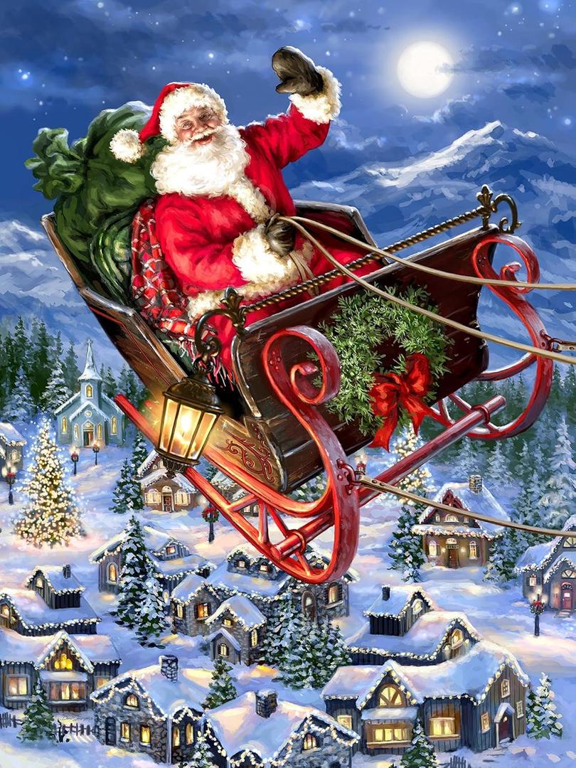 Springbok Delivering Christmas 500 Piece Jigsaw Puzzle - This Classic Scene of Santa in his Sleigh Will get You in The Holiday Spirit