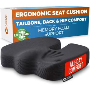 5 STARS UNITED Seat Cushion - Memory Foam Chair Cushion for Tailbone Pain Relief - Ergonomic Support for Coccyx, Sciatica & Butt - Office, Desk & Gaming Chair, Car Seat, Wheelchair, Airplane, Black
