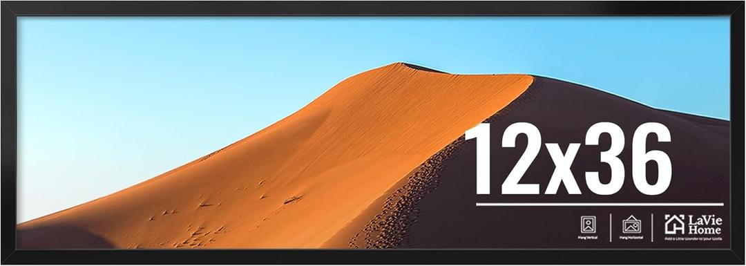 LaVie Home 12x36 Picture Frame for Wall Display, 12x36 Black Picture Frame with HD Plexiglas, 12 x 36 Poster Frame 1 Pack, Display Frame for Vertical or Horizontal, Classic Collection