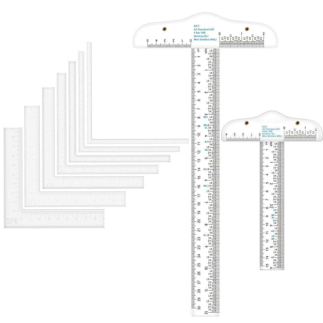 9 Pcs/Set Creative Positioning Pieces Card Corners Helpers with 6"/12" Clear Acrylic T-Square Ruler Stamping Corners Paper Craft Supplies Scrapbooking Tools for Paper Craft Card Making