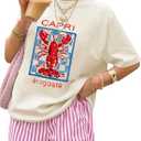 SweatyRocks Women's 2 Piece Outfits Summer Short Sets Lobster Graphic T Shirt and Striped Shorts (L)