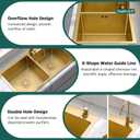 Gold Double Bowl Kitchen Sink, 31.5" 17.7" Stainless Steel Nano-Coated, Double Basin Sink, Drop-In Undermount, With Gold Sink Stopper Drain Strainer