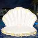 Light Up Inflatable Seashell Pool Float, 49.2" Giant Mermaid Float with Pearl Ball, Solar Powered Lighted Blow Up Clam Floating Raft Chair Shell Float for Girls Summer Beach Pool Party Decor