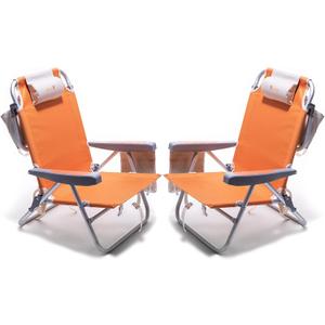 SUNNYFEEL Low Beach Chair 2 Pack 5 Position Lay Flat, Portable Folding Backpack Beach Chairs Heavy Duty with Cooler Bag, Cup Holder for Outdoor/Lawn/Picnic/Fishing, Foldable Camping Chair