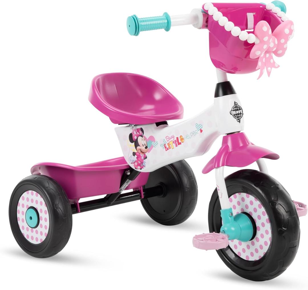 Huffy Disney Minnie Mouse Girl's Trike, Ideal for Ages 3+, Minnie Mouse Graphics, Pink Handlebar Bow Basket, Storage Bins for Snacks or Toys, Sturdy and Durable, Safe for Toddlers