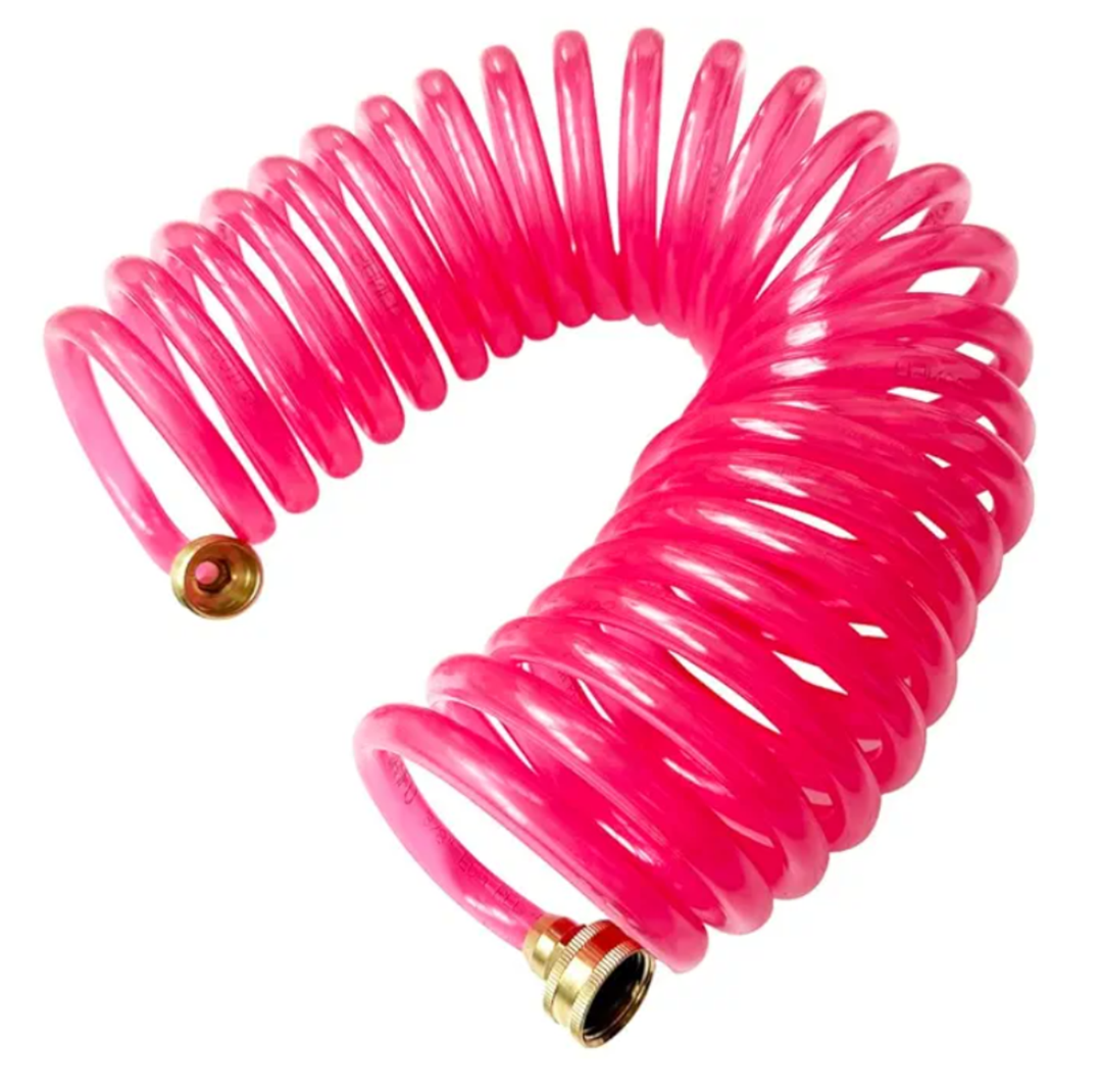 Yereen Recoil Garden Water Hose 3/8"ID x 25ft Premium With 3/4"Inch Brass Fittings Retractable, Swivel Female, Outdoor Patio Hose Marine & Boat, Transparent Pink(25')