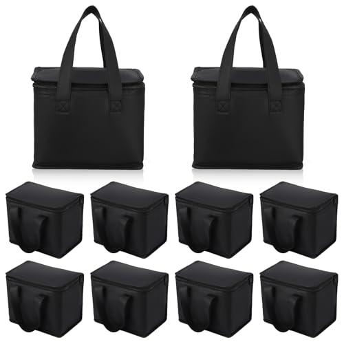 10 Pack Insulated Lunch Bags Bulk, Reusable Cooler Bags, Leakproof Lunch Boxes Set, Waterproof Thermal Cooler Bags, Insulated Beverage Bag for Women Men Work Picnic Beach(Black)