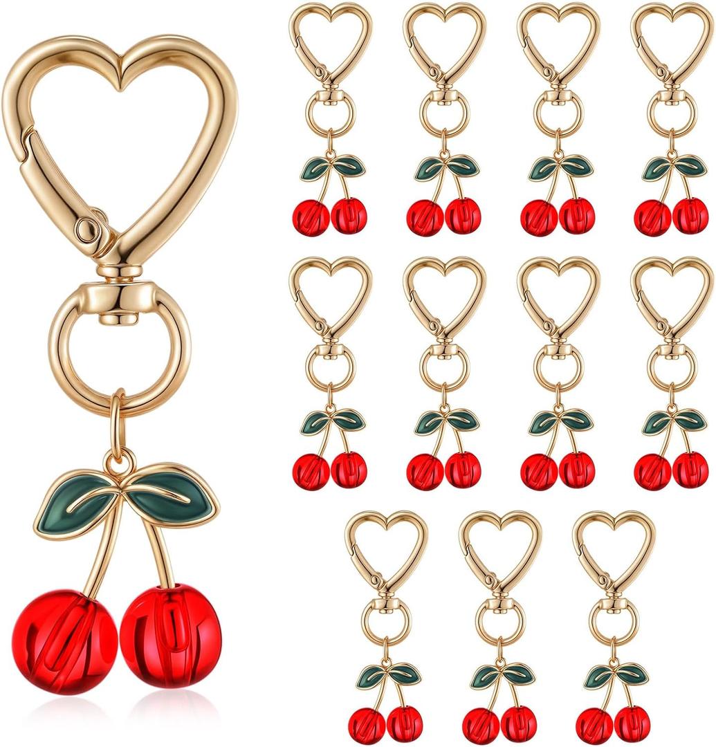 12 Pcs Cherry Keychain Bag Purse Charms Handbags Keyrings Gifts for Women Mother Cherry Party Favors Accessories (Transparent Red)