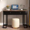 OIOG Console Table with Drawers, Modern Sofa Table with Wood Grain Tabletop, Entryway Table with Stroage for Livingroom, Makeup Vanity Desk for Bedroom, Small Computer Desk with 2 Drawers, Brown,Black