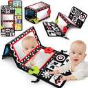Oarifun Tummy Time Floor Mirror with Teethers, Double-Sided Baby Mirror Black and White High Contrast Baby Toys for Babies, Baby Montessori Toys Crawling Developmental Newborn Infant Sensory Toys