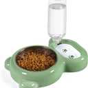 Dog Bowls, Cat Food and Water Bowl Set with Water Dispenser and Stainless Steel Bowl for Cats and Small Dogs - Green