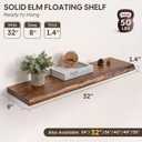32" Live Edge Floating Shelves Set of 2, Solid Elm Wood, Vintage, 32"L, 2-Pack