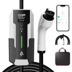 Level 2 EV Charger 32Amp,7.68KW Electric Vehicle Charger Portable 240V,SAE-J1772 and NEMA 14-50 Plug, Scheduled Charging,Adjustable Current,Smart APP, 25 FT Cable for EV and Hybrid Vehicles