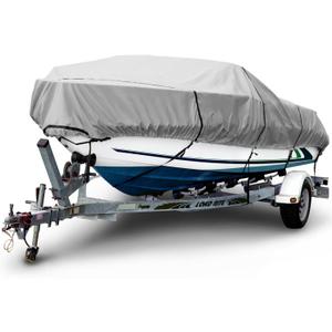 Budge B-601-X6 600 Denier V-Hull Runabout Boat Cover Gray 20' - 22' Long, 106" Beam Width Waterproof, UV Resistant (20'-22' Long (Beam Width Up to 106"))