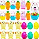 Alaeseje 24 Pack Easter Plastic Fillable Containers,Clear Carrot Bunny Chick Shaped Treat Containers,Colorful Diamond Eggs for Easter Hunt Party,Basket Stuffers Filler