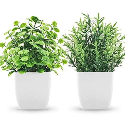 ZJIA 2 Pack Fake Plants Small Artificial Greenery Faux Plants Indoor for Home Farmhouse Bathroom Shelf Decor