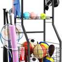 Sports Equipment Garage Organizer,Garage Ball Storage Rack for Sports with Wheels-Upgraded 3 Layers Sports Organizer Rack Outdoor Basketball Racks for Balls with Holder and Hooks