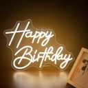 Happy Birthday Neon Sign for Wall Decor, Warm White Led Neon Light Up Sign for Party Backdrop Decorations Supplies USB Powered (17 * 12.2 Inch)