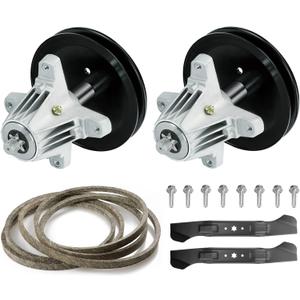 46" Deck Lawn Mower Rebuild Kit, Includes 2 Spindles with Pulleys for MTD 618-06989 918-06989,2 Blades for 742-04244 742-04290,1 103 1/4" Belt 754-04219 954-04219 46" Deck Lawn Mower Rebuild Kit, Includes 2 Spindles with Pulleys for MTD 618-06989 918-06989,2 Blades for 742-04244 742-04290,1 103 1/4" Belt 754-04219 954-04219