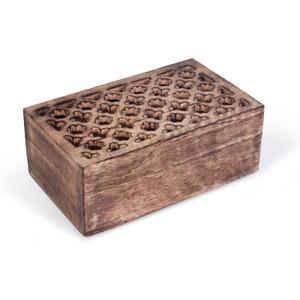 Mother's Day Gift Wooden Hand Carving Jali Design Jewelry Storage Box Holder | Tarot Card Trinket Keepsake Wooden Storage Box Perfect Gifts for Women 8x5x2.5 Inch