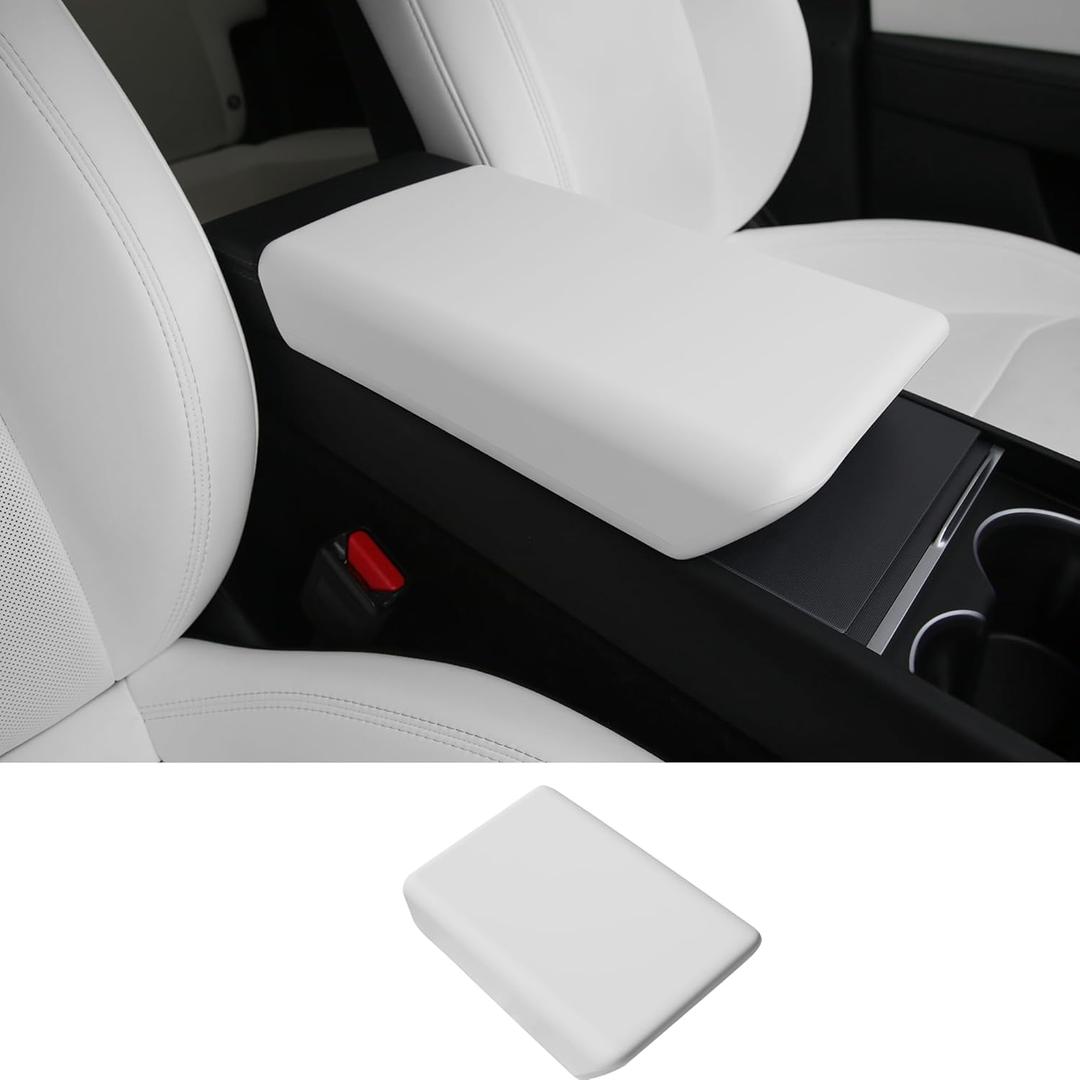 Upgrade Center Console Cover for 2025 2026 Tesla Model Y Juniper & 2024 2025 2026 Model 3 Highland Non-Slip TPU Armrest Cover Arm Rest Protector Accessories (White)