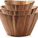 Wooden Salad Bowl Set, Salad Bowls Set of 3 - Wavy Design Salad Bowl Set for Serving, Handmade, Durable and Stylish Natural Wood Dining Accessory by Woodenhouse