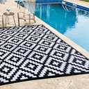 FH Home Outdoor Rug - Waterproof, Fade Resistant, Reversible - Premium Recycled Plastic - Geometric - Porch, Deck, Balcony, Mudroom, Laundry Room, Patio - Aztec - Black & White Crease Free - 3 x 5 ft