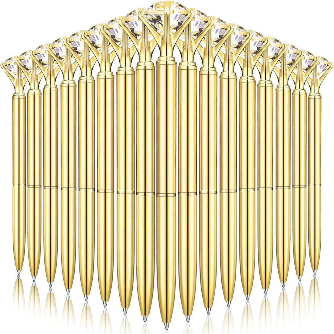 Leinuosen 50 Pcs Bulk Diamond Pens with Crystal Bridal Shower Gifts Metal Bling Ballpoint Pens with Black Ink for Bridal Shower Wedding Party Office School (Gold)