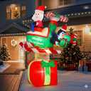7FT Christmas Inflatables Decorations, Outdoor Santa Helicopter Decoration, Giant Blow Up with with Built-in LED Lights for Yard Garden Lawn Holiday Decor