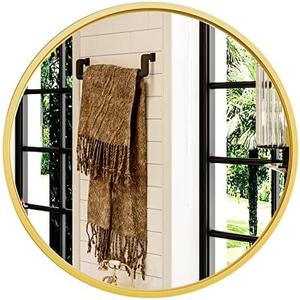 Growsun 30'' Gold Round Mirror, Circle Wall Mirror for Bathroom Vanity, Entryway Living Room with Metal Frame for Home Decor(2pcs)