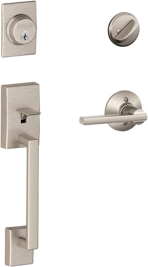 Schlage F60 V CEN 619 LAT Century Front Entry Handleset with Latitude Lever, Deadbolt Keyed 1 Side, Satin Nickel (Standard Interior Trim)