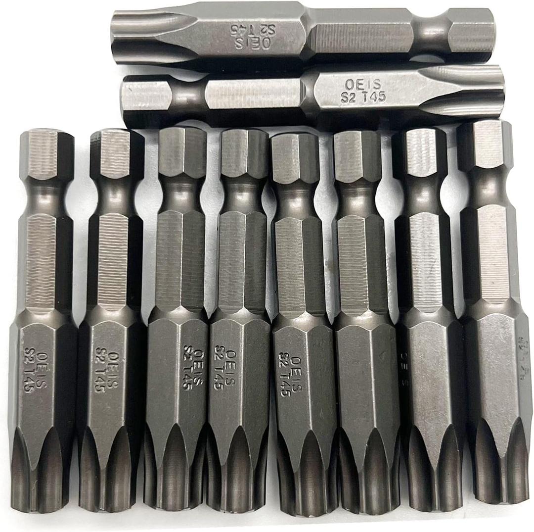 XMHF 10 Piece 50mm Long 1/4 Inch Hex Shank T45 Torx Head Magnetic Screw Driver Bit Set Security Tamper Proof Star 6 Point Screwdriver Kit Tools