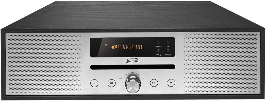 iLive Electronics Bluetooth Home Music System with CD Player, Built in Stereo Speakers, Includes Remote, Black (IHB340B)