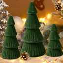 Christmas Table Decorations Indoor- 3 Pcs Flocked Velvet Christmas Trees with Lights, Modern Cone Christmas Tree Tabletop Centerpieces for Xmas Party Tabletop Mantel Tiered Tray Home Decor, Dark Green