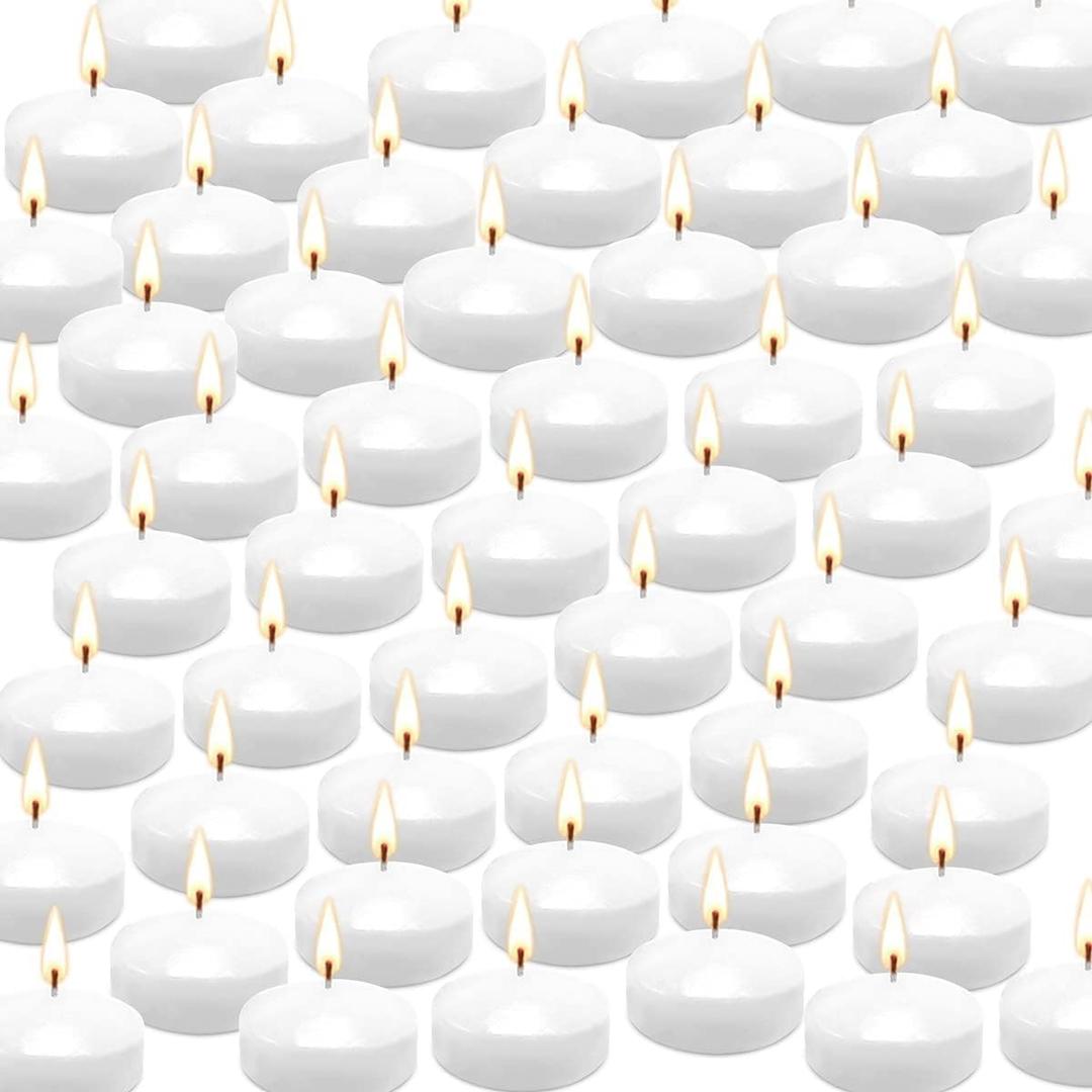 50 Pack of 2-Inch White Floating Candles - Ideal for Weddings, Home Dcor, Spa Baths, and Romantic Settings.