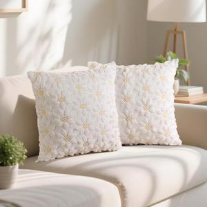 2 Packs Decorative Throw Pillow Covers 20x20 Inch, Floral Sunflower Patterns Soft Plush Velvet Square Cushion Case, Spring Summer Farmhouse Home Decor for Living Room Couch Bed Sofa