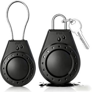 IP68 Waterproof Lockable AirTag Holder 2 Pack, Steel Cable Anti-Lost Case for Apple AirTag, for Luggage, Keys, Bikes (Black)