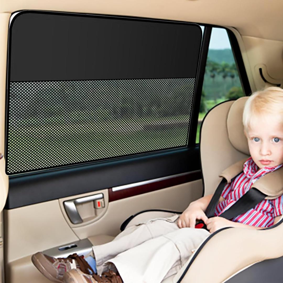 Car Window Shades,Magnetic Single-Deck Side Window Sun Shades with Half Shade, Front Car Window Covers Blocks Heat and UV Rays Glare for Driver (2 PCS Shaded for Rear)