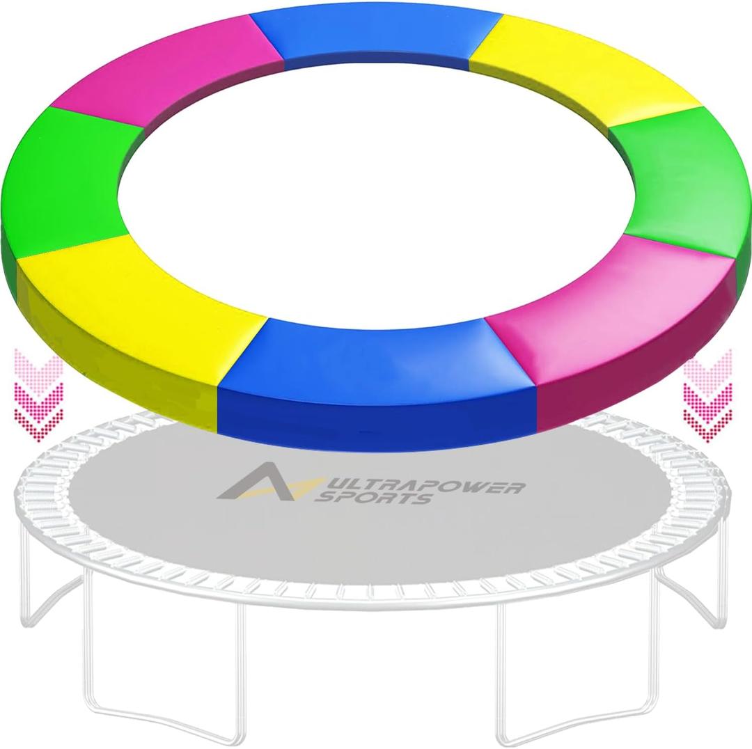 Trampoline Pad Replacement 10 FT Trampoline Replacement Safety Pad 10FT Trampoline Spring Cover Waterproof UV Resistant Tear Resistant Surround Spring Foam Cover Round Frame No Holes for Pole Rainbow