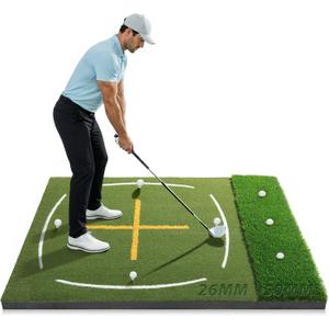 Golf Mat with Simulate Fairway & Rough Turf, 5x4ft, 21mm-50mm Heavy-Duty Turf and High Elasticity Base Golf Hitting Mat for Indoor and Outdoor Practice, with 6 Tees, Ideal Golf Gifts for Men Dad