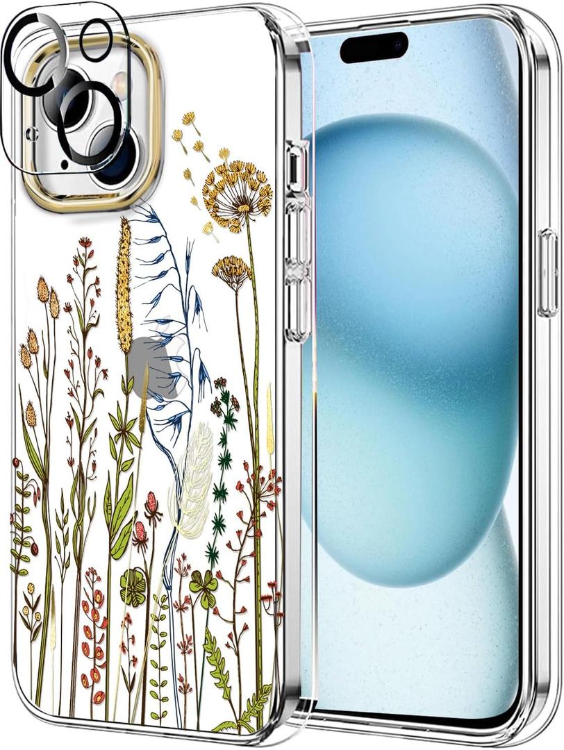 luolnh Compatible with iPhone 15 Case,for Women Girls,Shockproof Clear Floral Pattern Hard Back Cover for iPhone 15 6.1" 2023 -Barley Flower luolnh Compatible with iPhone 15 Case,for Women Girls,Shockproof Clear Floral Pattern Hard Back Cover for iPhone 15 6.1" 2023 -Barley Flower