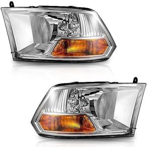 WEELMOTO Headlight Compatible with 2009-2012 Dodge Ram 1500/2010-2012 Dodge Ram 2500 3500 (Does NOT fit Quad Beam Headlight Models) Replacement Chrome Housing Amber Reflector